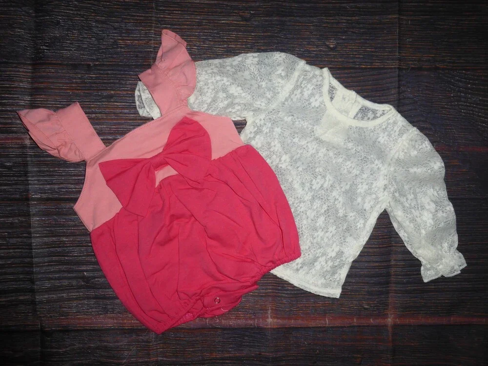 Boutique Baby Girls Lace Shirt & Bow Overall Romper Shorts Outfit Set